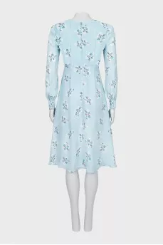 Blue silk dress with long sleeves