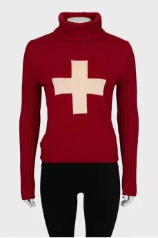 Red turtleneck sweater