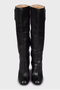 Leather boots with block heels