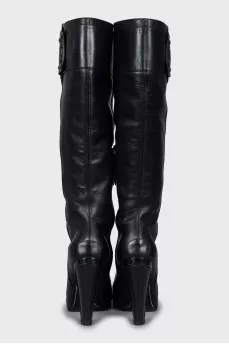 Leather boots with block heels