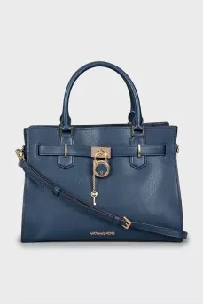 Leather tote bag with gold logo