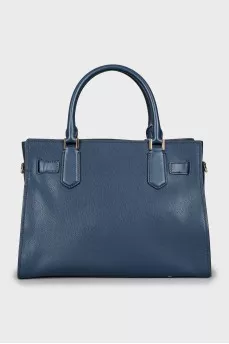 Leather tote bag with gold logo