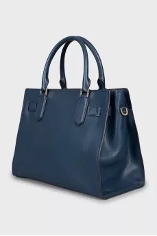 Leather tote bag with gold logo