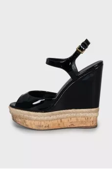 Leather sandals with patent wedges