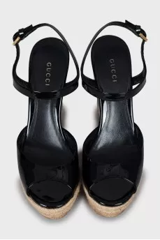 Leather sandals with patent wedges