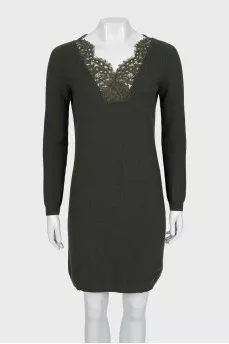 Knitted dress with a deep neckline