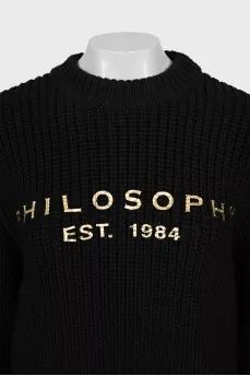 Wool sweater with text print