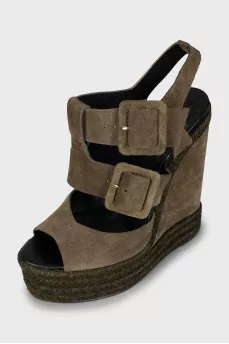 High wedge suede sandals