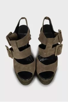 High wedge suede sandals