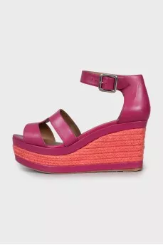Pink woven wedge sandals