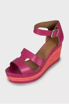 Pink woven wedge sandals