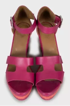 Pink woven wedge sandals
