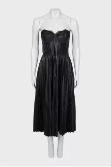 Black eco-leather midi dress