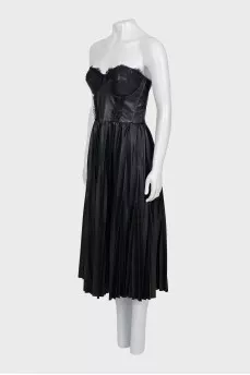 Black eco-leather midi dress