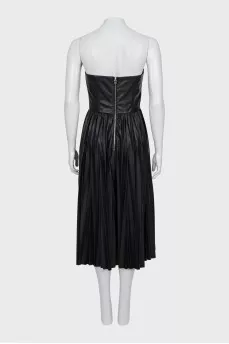 Black eco-leather midi dress