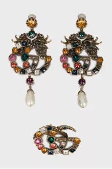 Gold set of earrings and ring