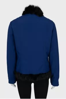 Blue down jacket decorated with fur
