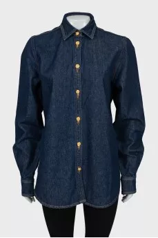 Denim shirt with gold buttons