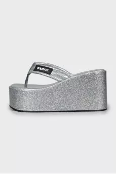 Silver wedge flip flops