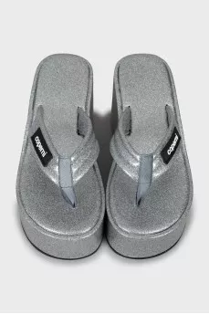 Silver wedge flip flops