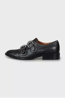 Leather shoes with metal rhinestones