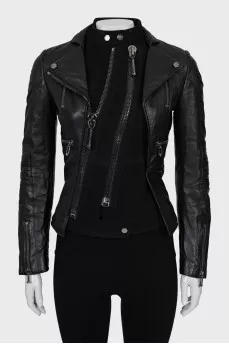 Leather jacket with double buckle