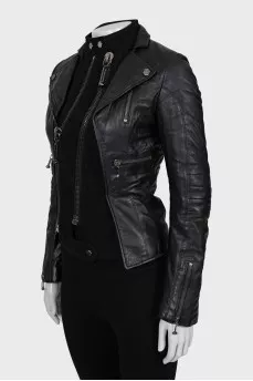 Leather jacket with double buckle