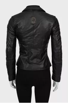 Leather jacket with double buckle