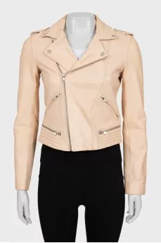 Cropped leather jacket in beige