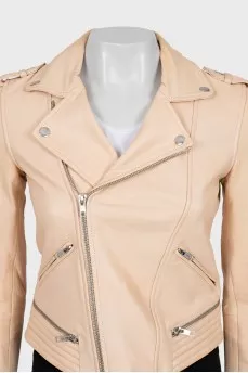 Cropped leather jacket in beige