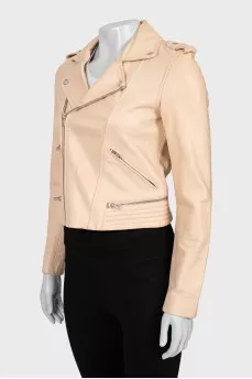 Cropped leather jacket in beige