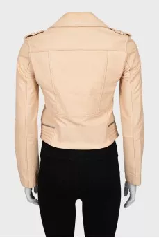 Cropped leather jacket in beige