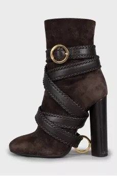 Suede ankle boots with straps