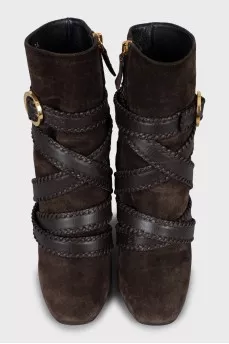 Suede ankle boots with straps