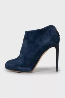 Blue suede ankle boots