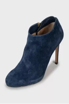 Blue suede ankle boots