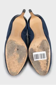 Blue suede ankle boots