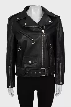 Leather jacket with silver zipper