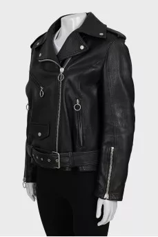 Leather jacket with silver zipper