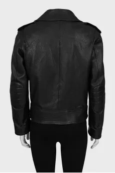 Leather jacket with silver zipper