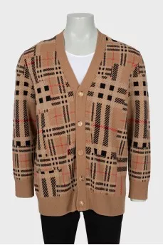 Men's Checkered Cashmere Cardigan