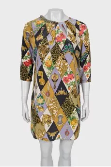 Silk dress with print and decor