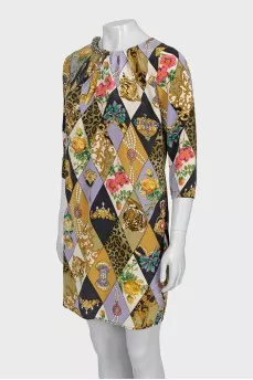 Silk dress with print and decor