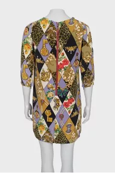 Silk dress with print and decor