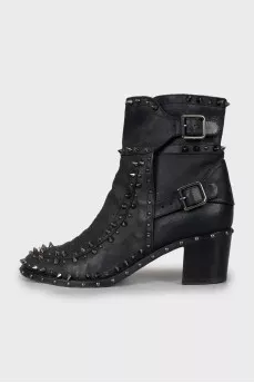 Leather ankle boots with silver studs