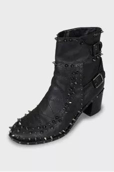 Leather ankle boots with silver studs