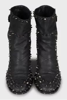 Leather ankle boots with silver studs