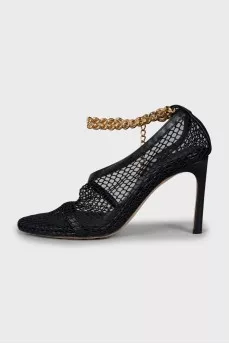 Fishnet sandals with gold chain