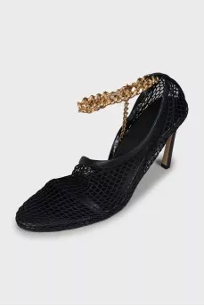 Fishnet sandals with gold chain