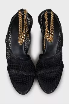 Fishnet sandals with gold chain